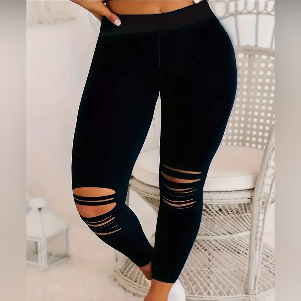Solid Ripped Leggings